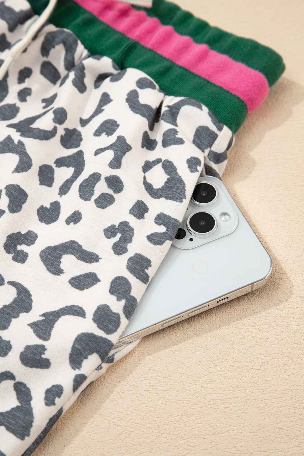 Gray Leopard Contrast Trim Long Sleeve Pullover and Pants Set - Velvet Stardust Co.