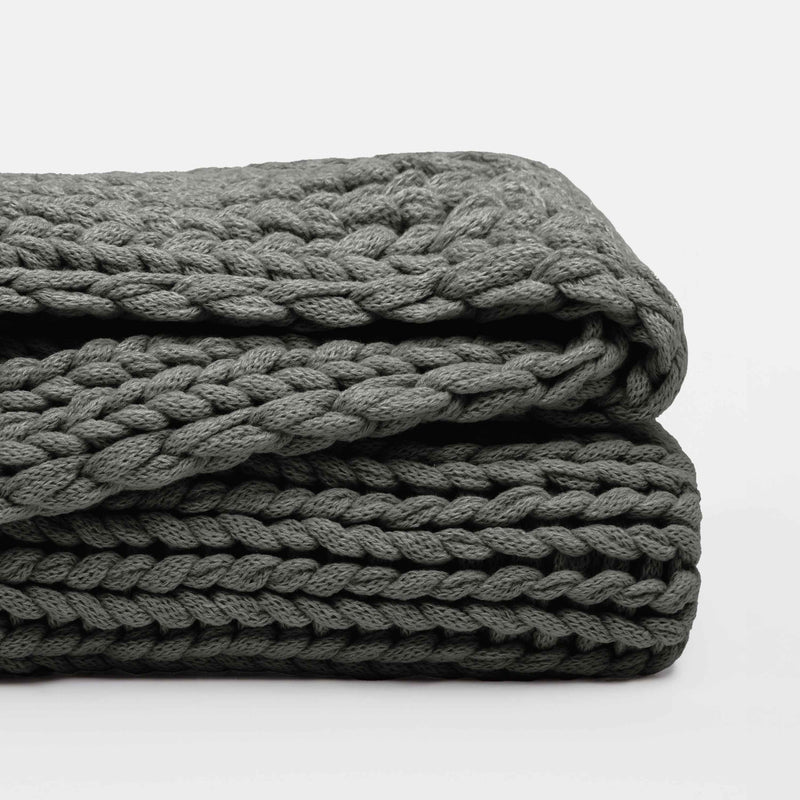 Comfort Canopy™ Chunky Hand-Knit Throw Blanket – Eucalyptus Green (Soft Acrylic)