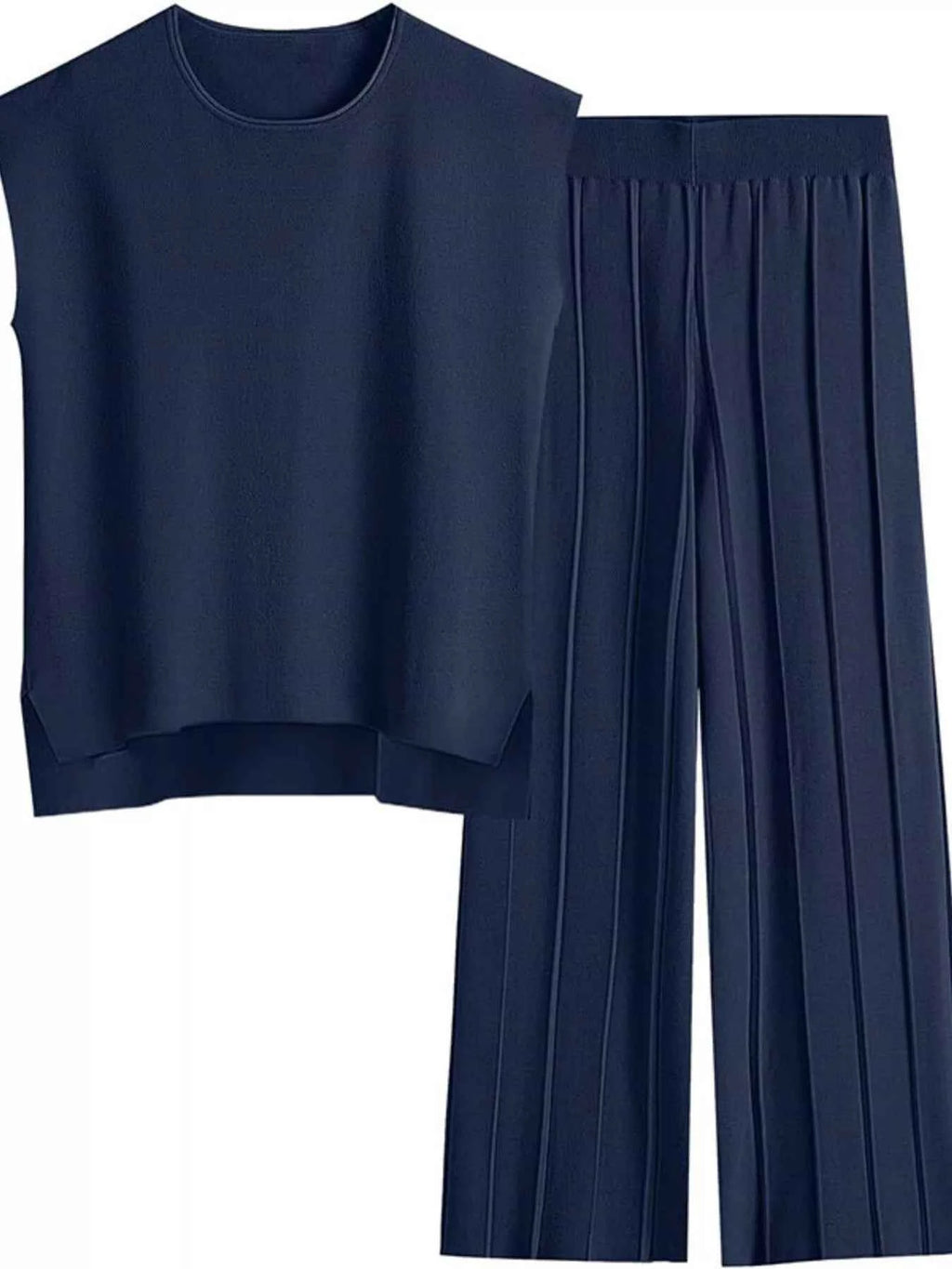 Casual Solid Color Cap Sleeve Top and Pants Knit Set