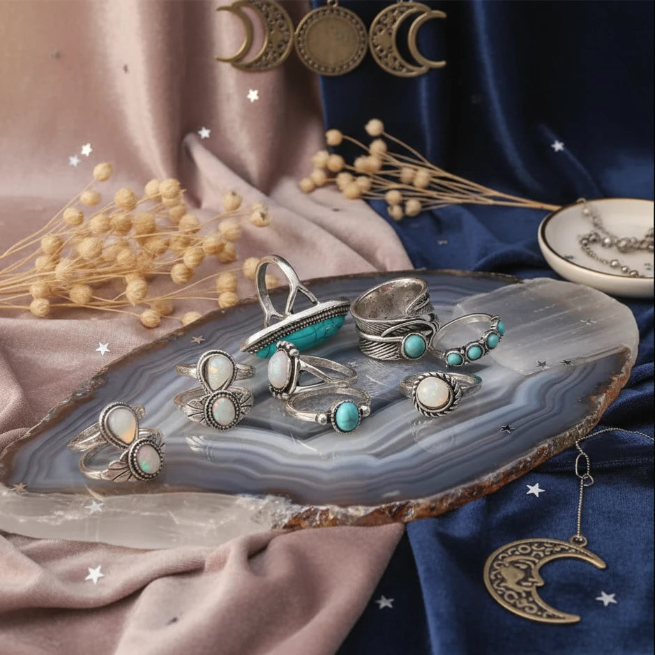 Turquoise 8-Piece Ring Set - Velvet Stardust Co.