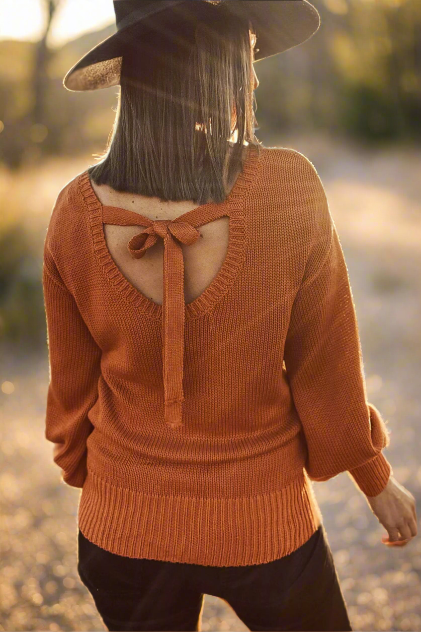 Gold Flame Solid Color Ribbed Trim Drop Shoulder Sweater - Velvet Stardust Co.