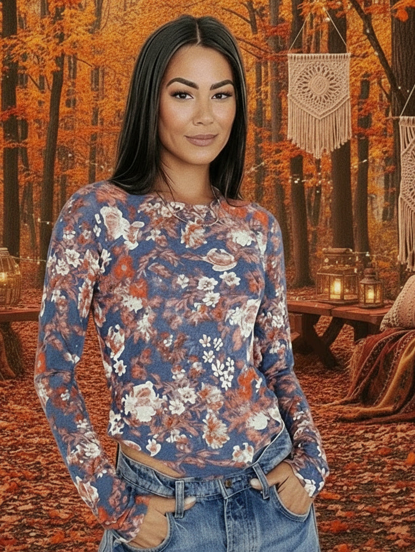 Orchid Petal Allover Floral Print Mesh Long Sleeve Top - Velvet Stardust Co.