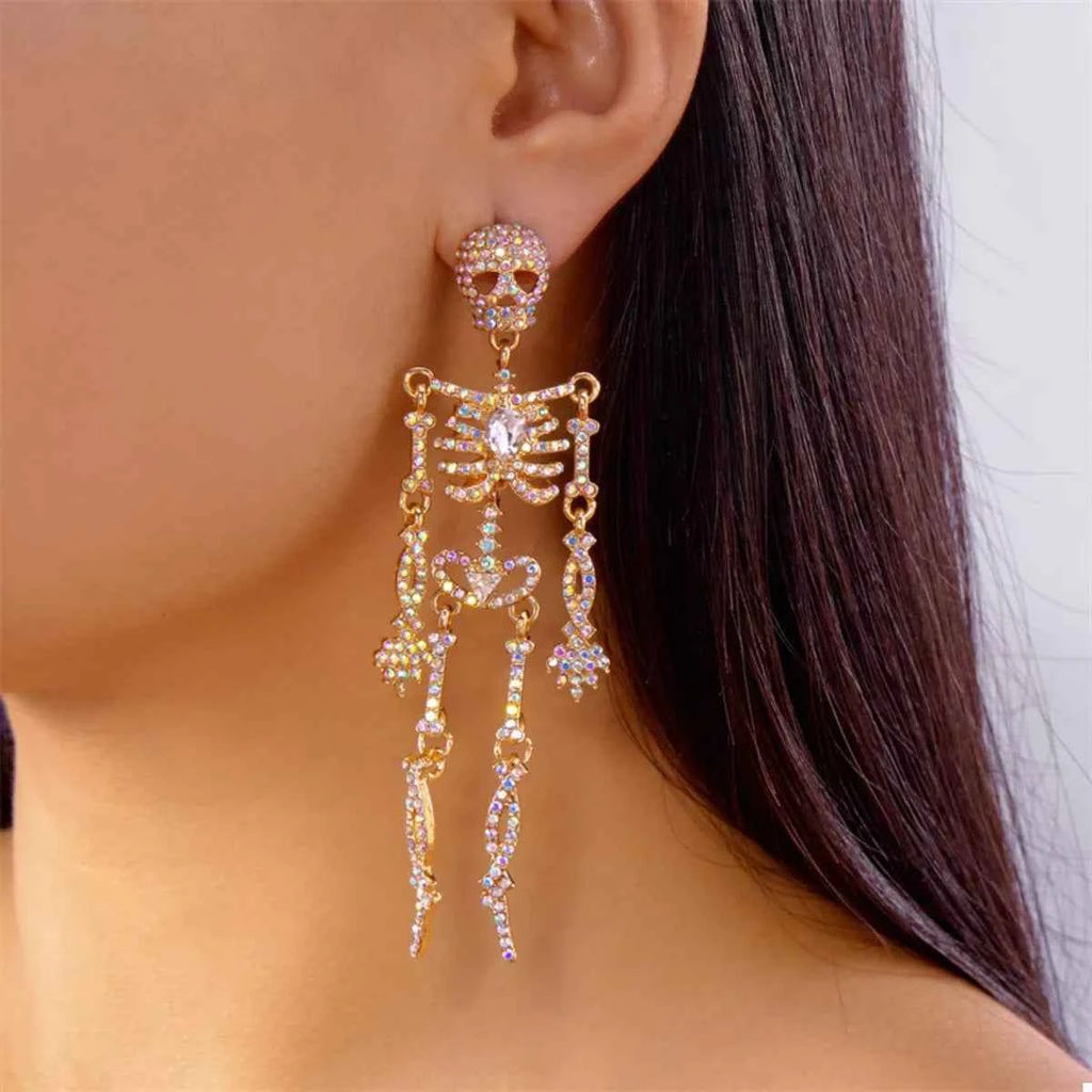 Halloween Skeleton Skull Zircon Drop Earrings – Velvet Stardust Co. - Velvet Stardust Co.