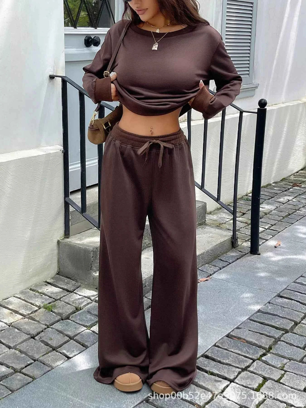 Boat Neck Long Sleeve Top and Pants Set - Velvet Stardust Co.