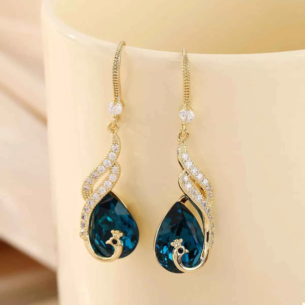 18K Gold-Plated Peacock Teardrop Earrings - Velvet Stardust Co.