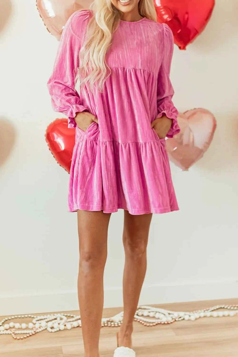 Tiered Flounce Sleeve Mini Dress