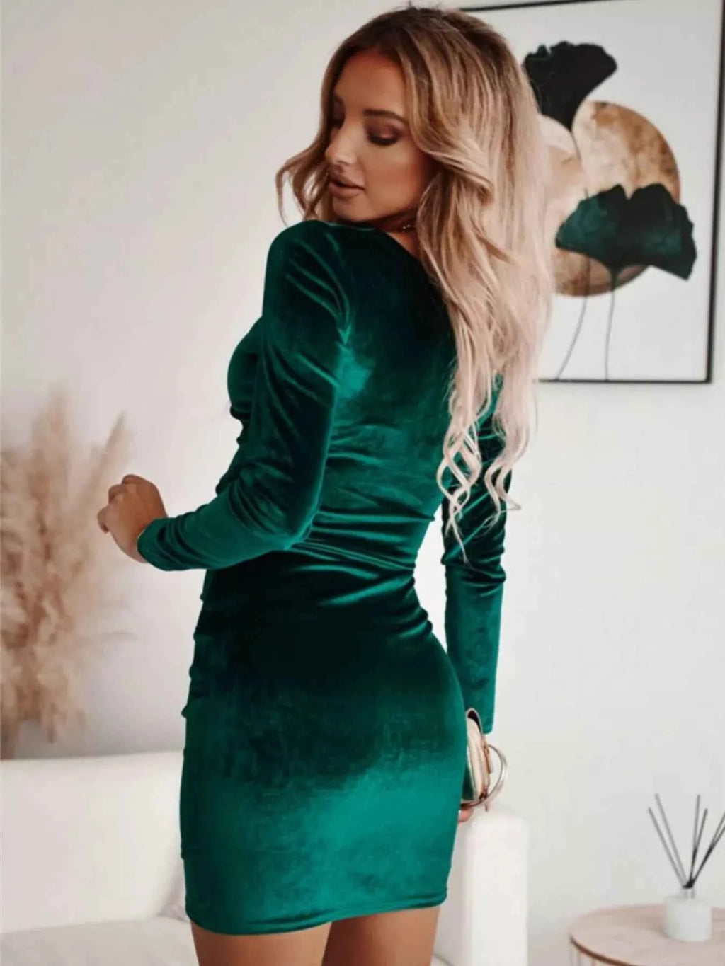 Velvet Ruched Bodycon Mini Dress