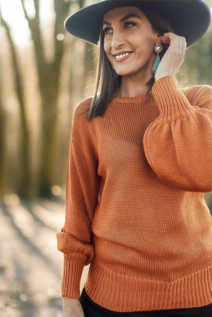 Gold Flame Solid Color Ribbed Trim Drop Shoulder Sweater - Velvet Stardust Co.