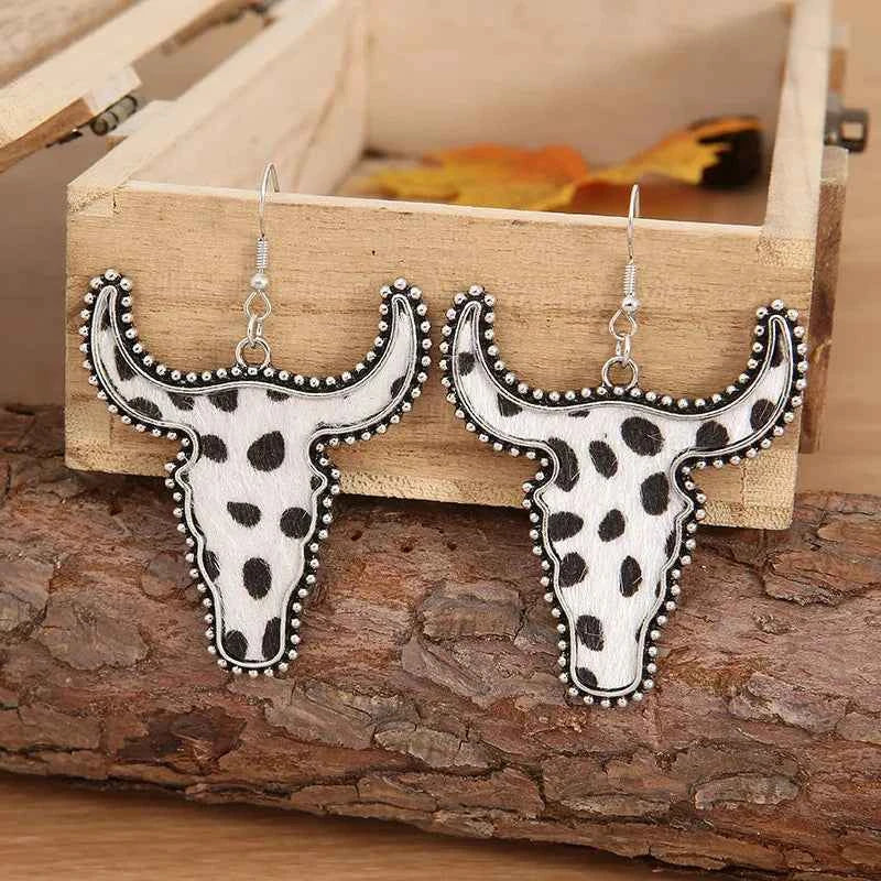 Alloy Animal Print Cow Head Earrings - Velvet Stardust Co.