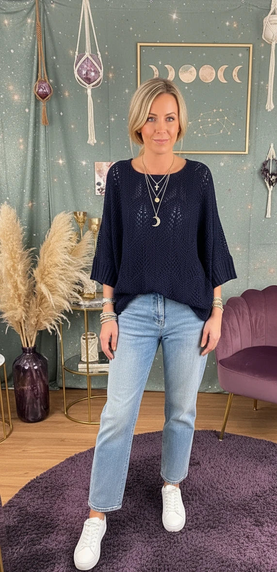 Crochet Long Sleeve Sweater - Velvet Stardust Co.