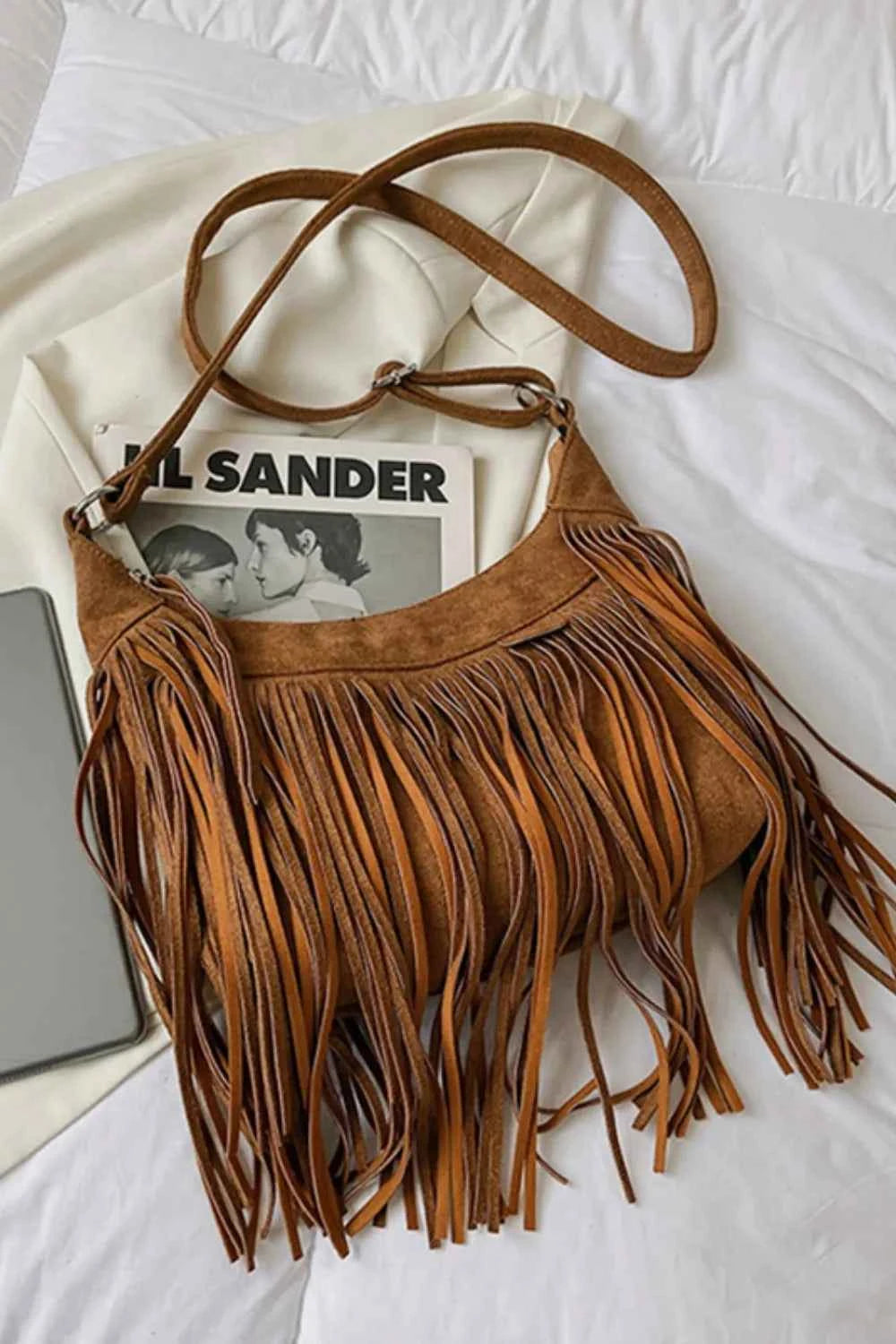 Suede Fringe Adjustable Strap Shoulder Bag - Velvet Stardust Co.