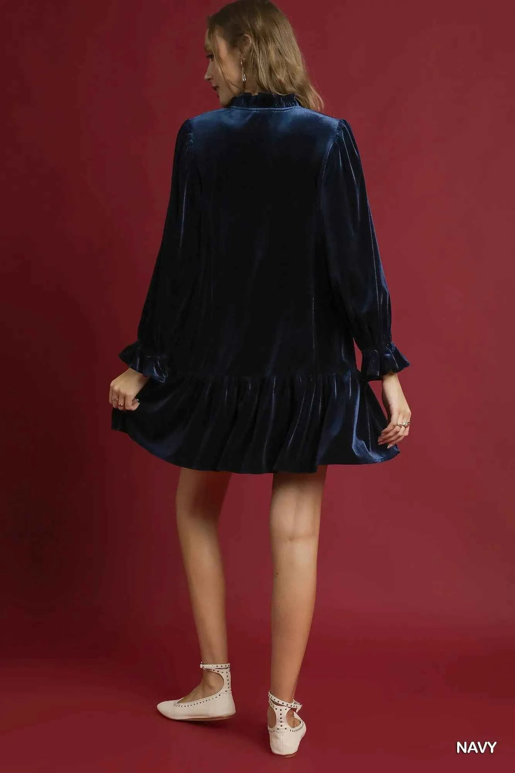 Umgee Velvet Ruffle Trim Mini Dress - Velvet Stardust Co.