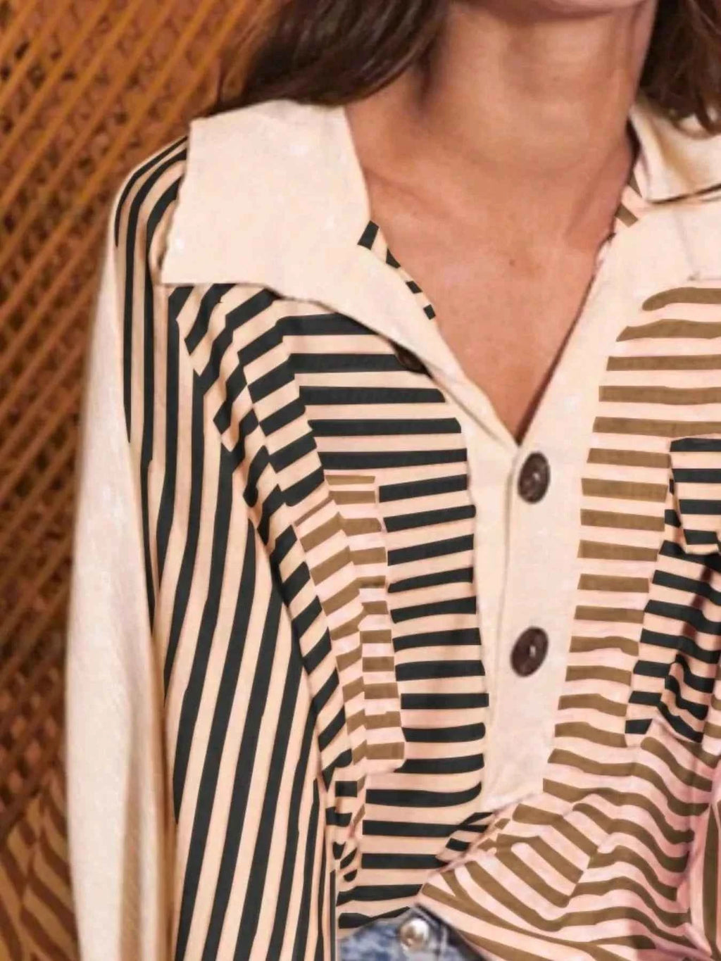 Striped Oversized Half Button Sweatshirt - Velvet Stardust Co.