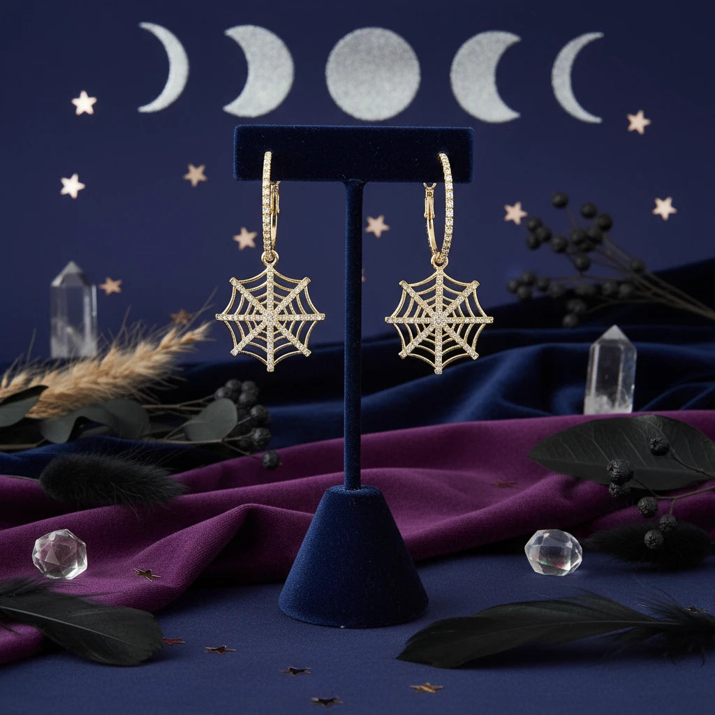 Halloween Spider Web Dangle Hoop Earrings - Velvet Stardust Co.