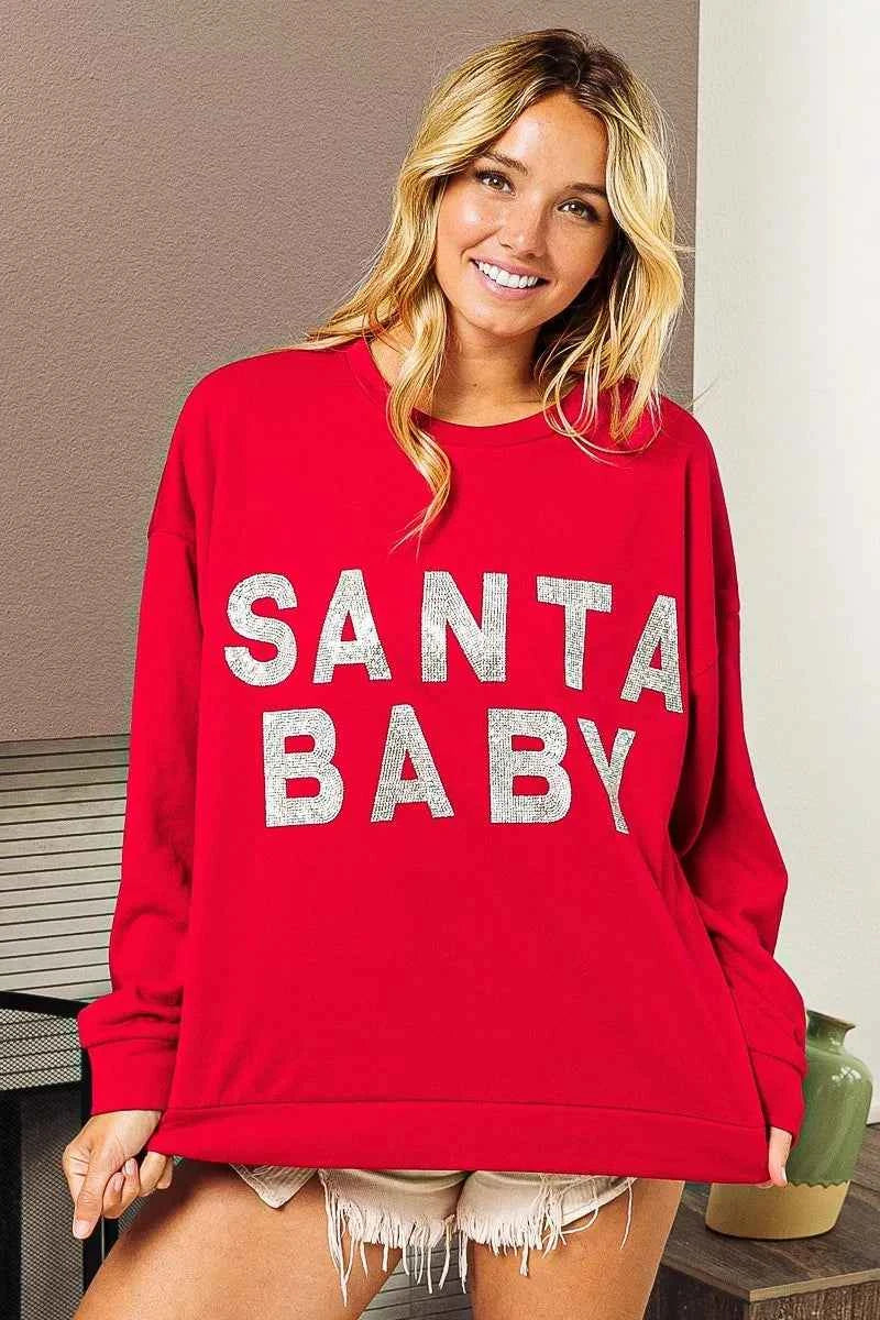 BiBi Santa Baby Lettering Christmas Sweatshirt - Velvet Stardust Co.