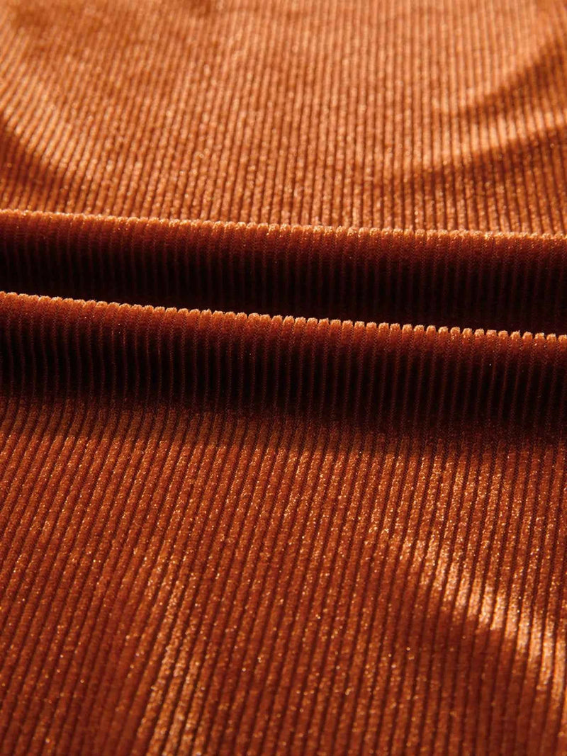 Velvet Ribbed Texture Square Neck Slim Puff Sleeve Top