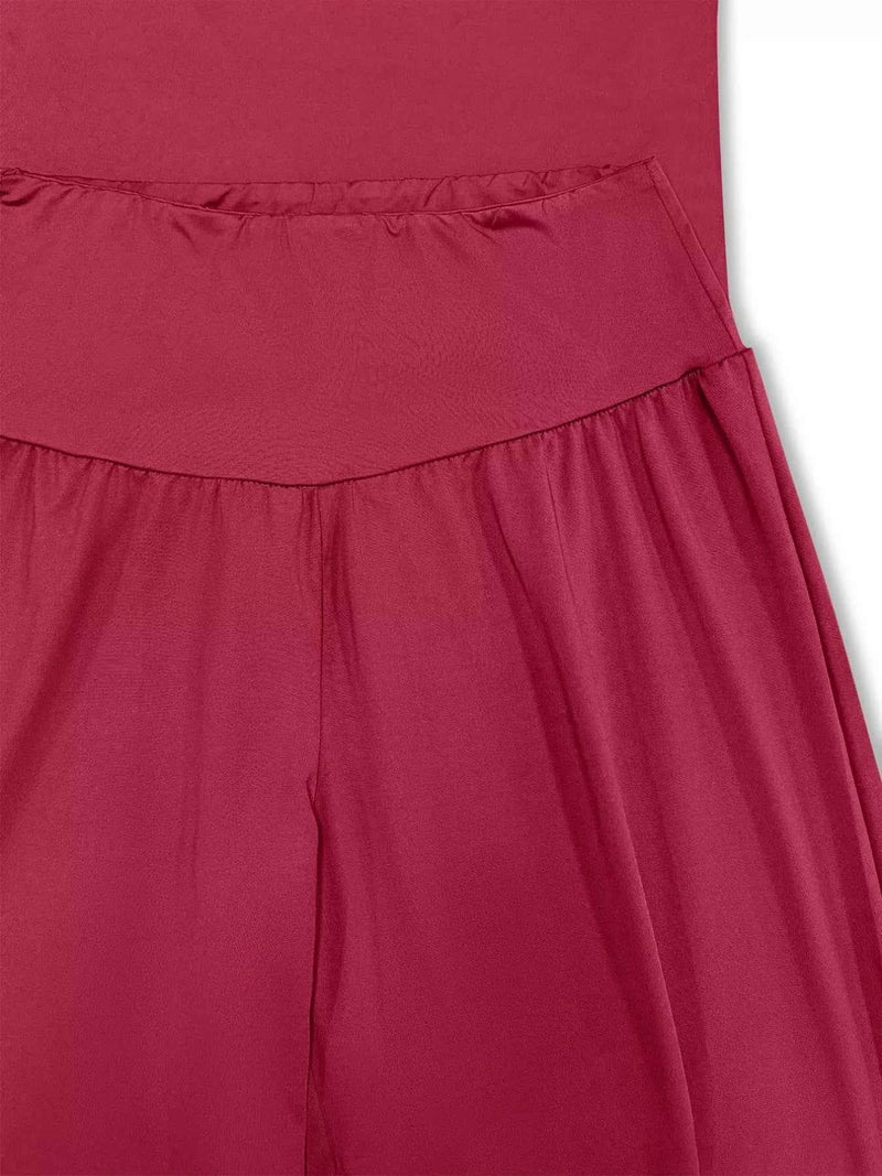 V-Neck Top and Wide Leg Pants Two-Piece Set