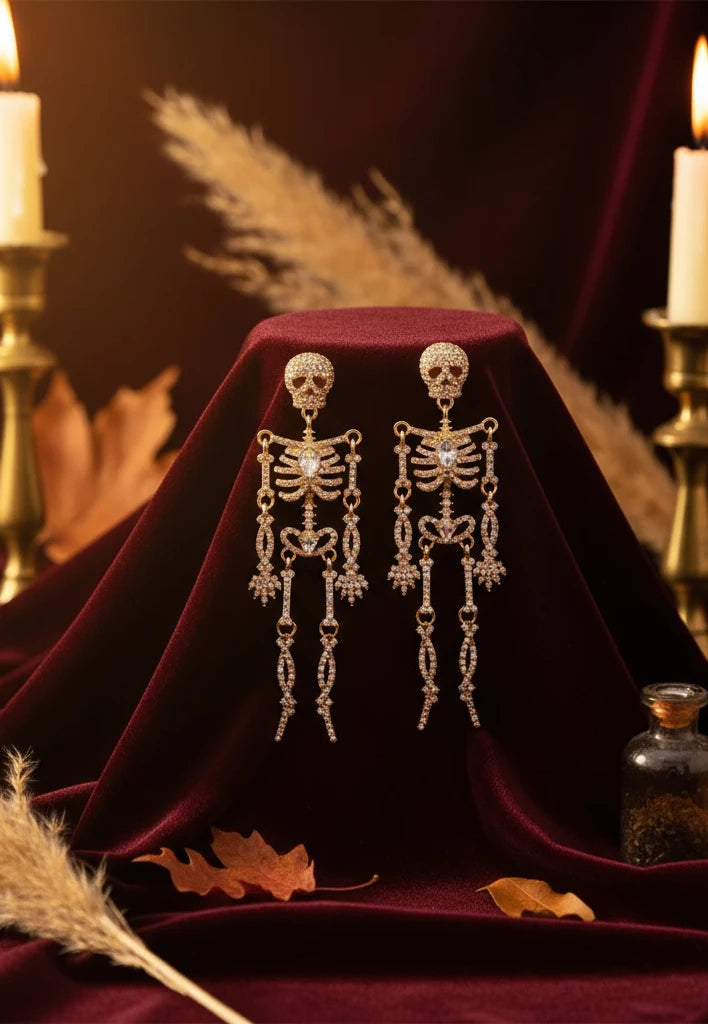 Halloween Skeleton Skull Zircon Drop Earrings – Velvet Stardust Co. - Velvet Stardust Co.