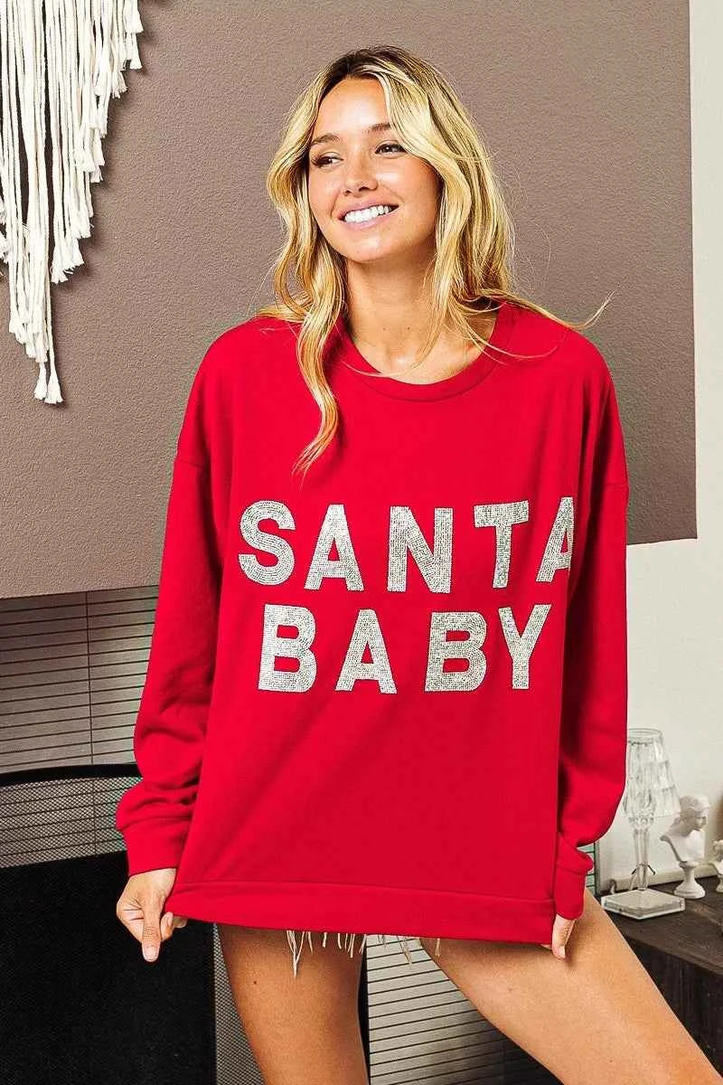 BiBi Santa Baby Lettering Christmas Sweatshirt - Velvet Stardust Co.