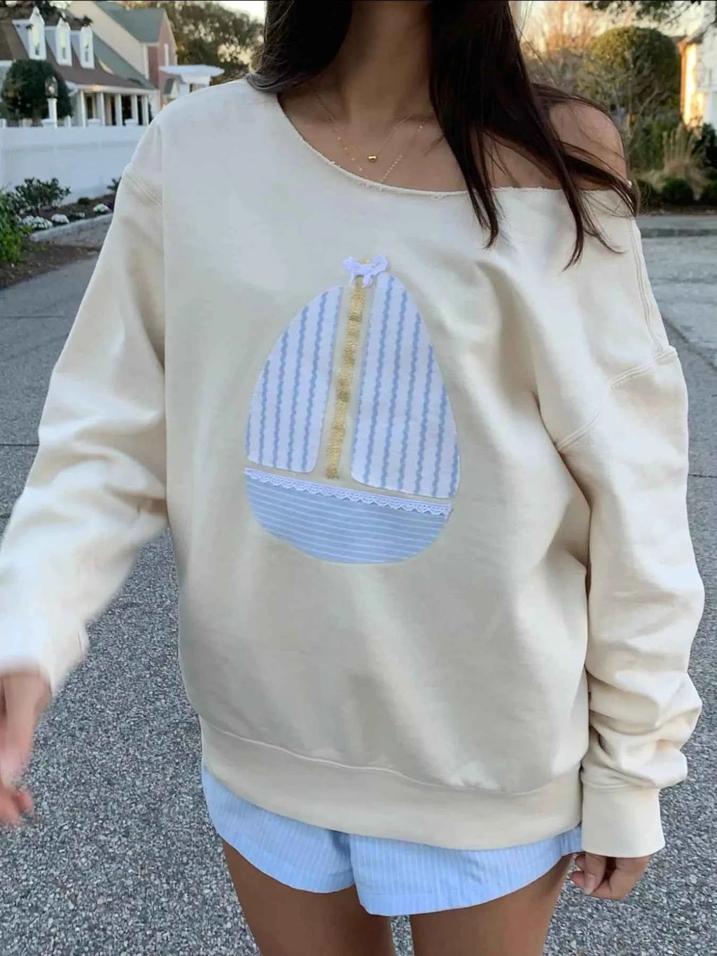 Boat Neck Long Sleeve Patchwork Sweatshirt - Velvet Stardust Co.