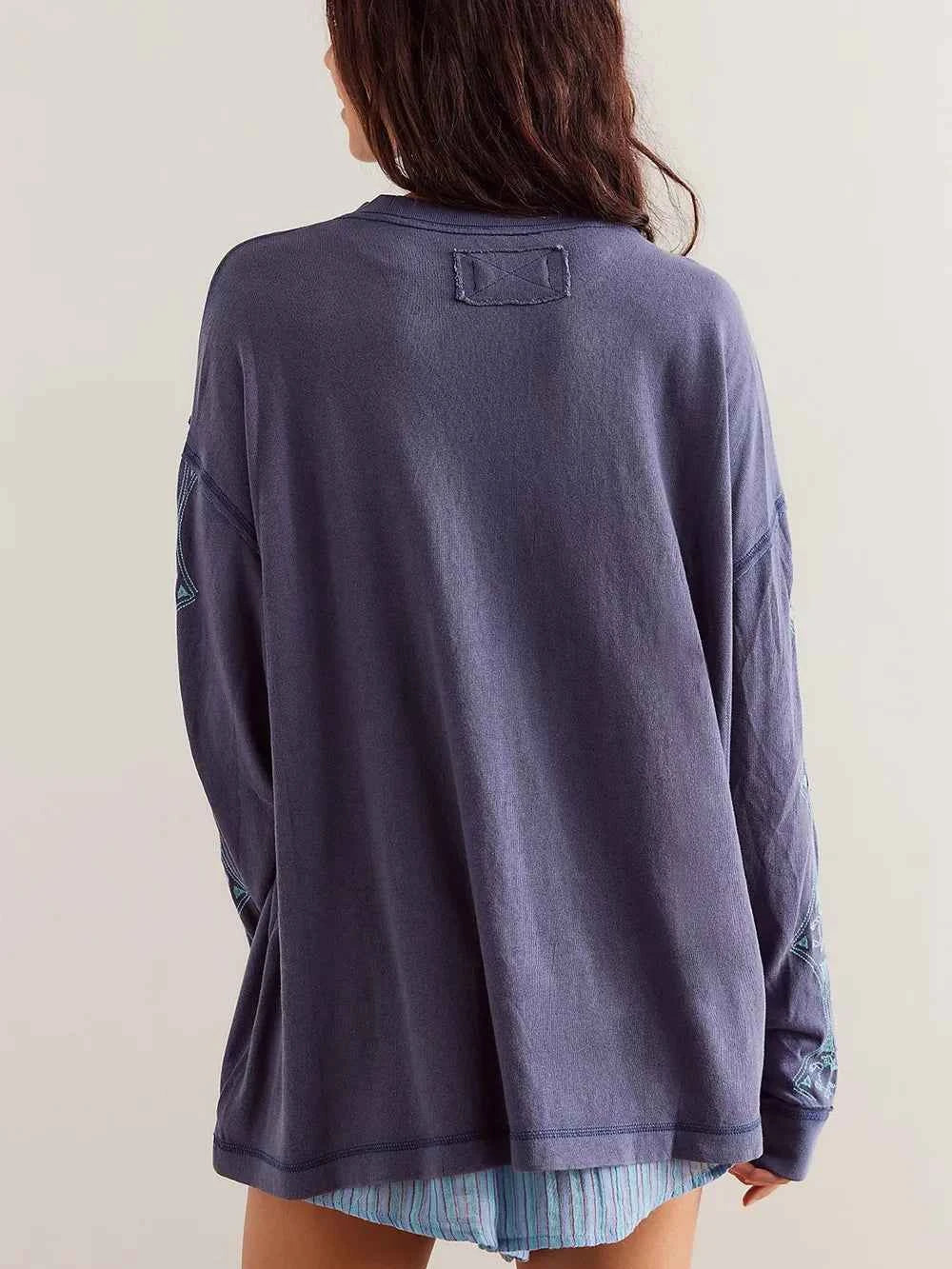 Embroidered Round Neck Long Sleeve Sweatshirt - Velvet Stardust Co.