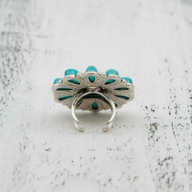 Turquoise Alloy Flower Ring - Velvet Stardust Co. - Velvet Stardust Co.