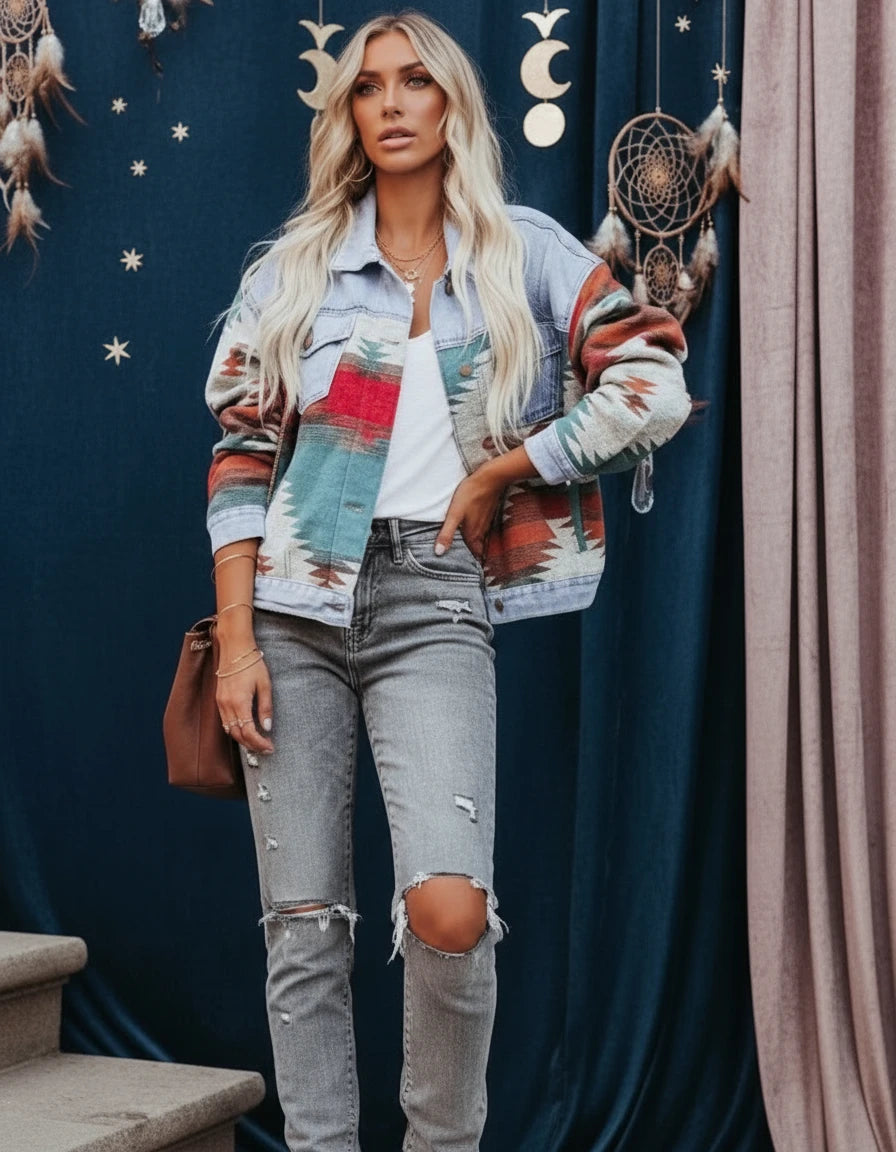 Geometric Button Up Long Sleeve Jacket