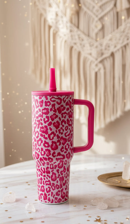 Rose Red Leopard Print Tumbler Cup