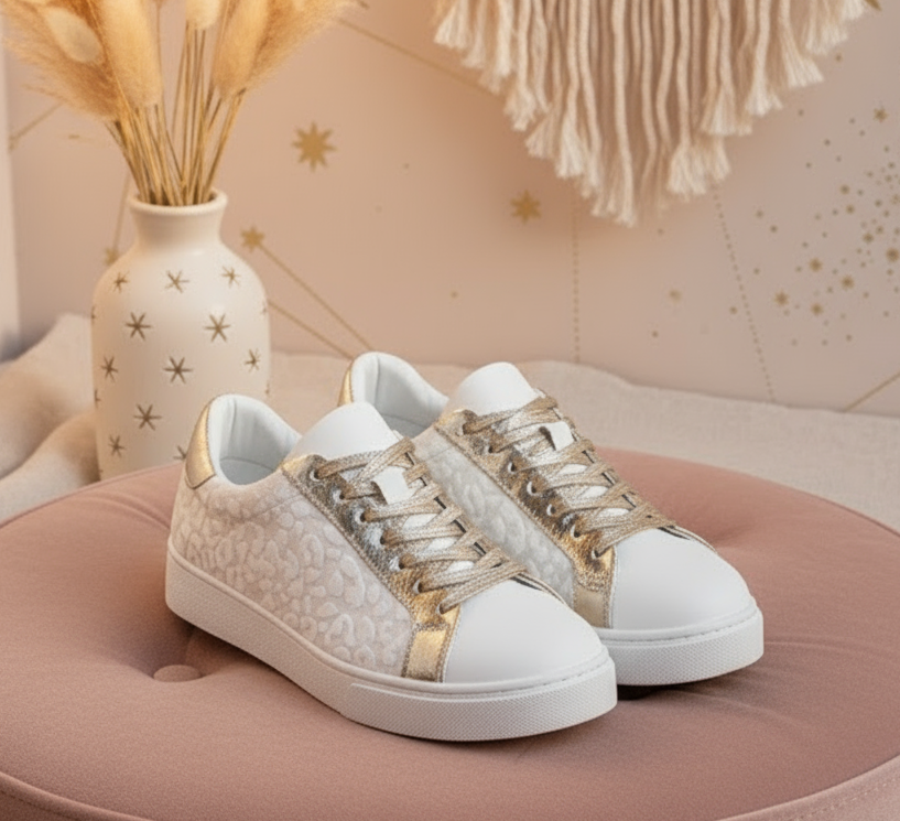 White Leopard Print Lace Up Sneaker - Velvet Stardust Co.
