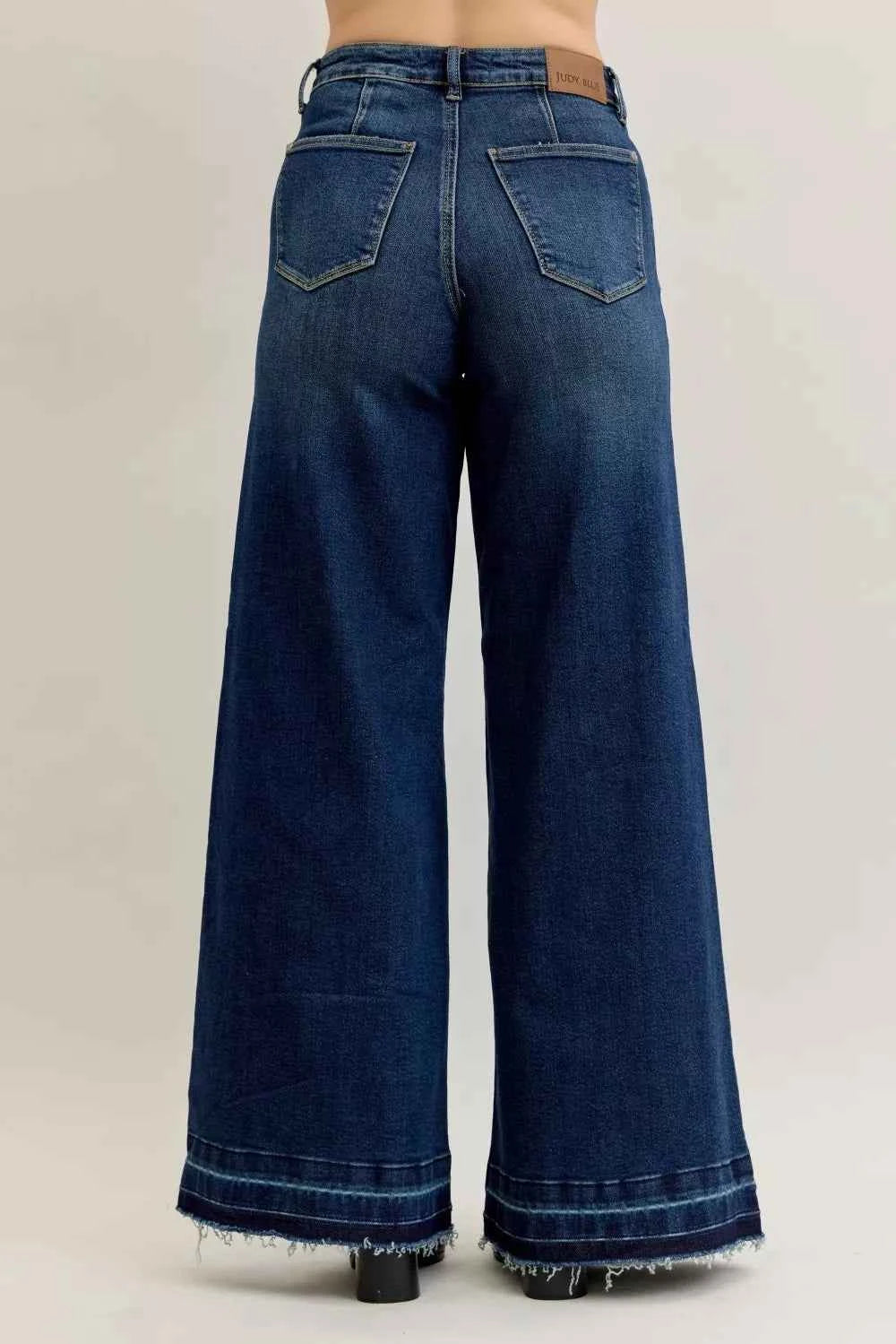 Judy Blue High Waist Palazzo Jeans with Front Patch Pockets - Velvet Stardust Co.