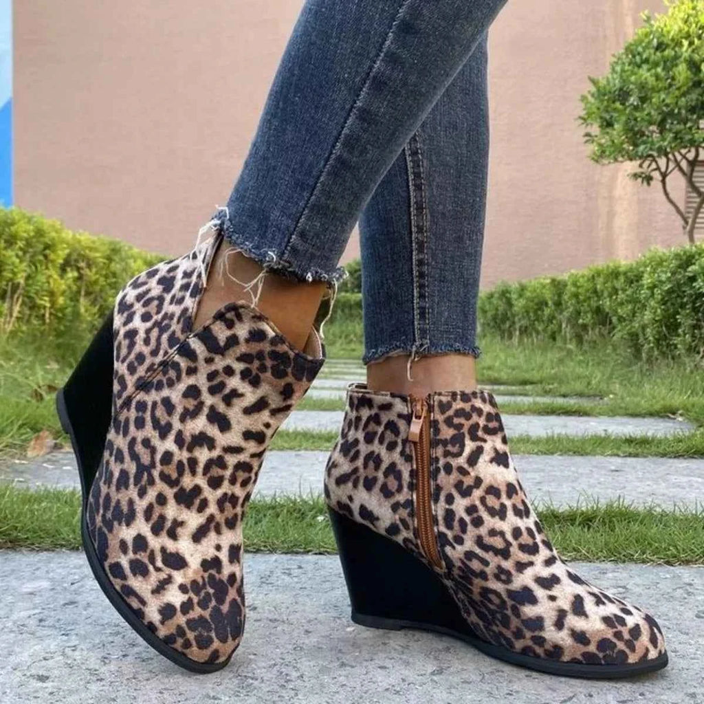 Round Toe Wedge Ankle Boots