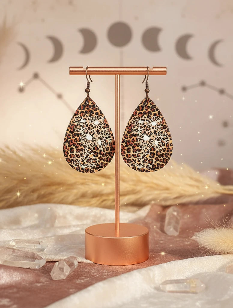Leopard PU Leather Teardrop Shape Earrings