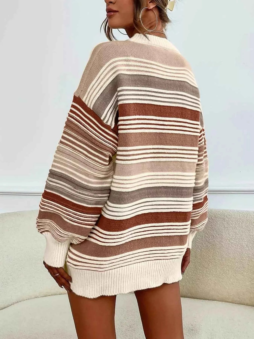 Rainbow Striped Drop Shoulder Oversized Sweater - Velvet Stardust Co.