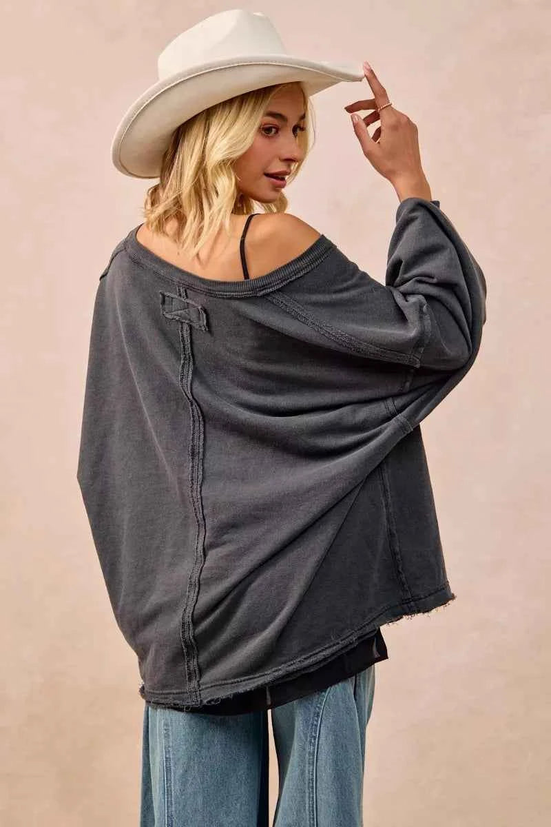 BiBi Mineral Washed French Terry Oversized Sweatshirt