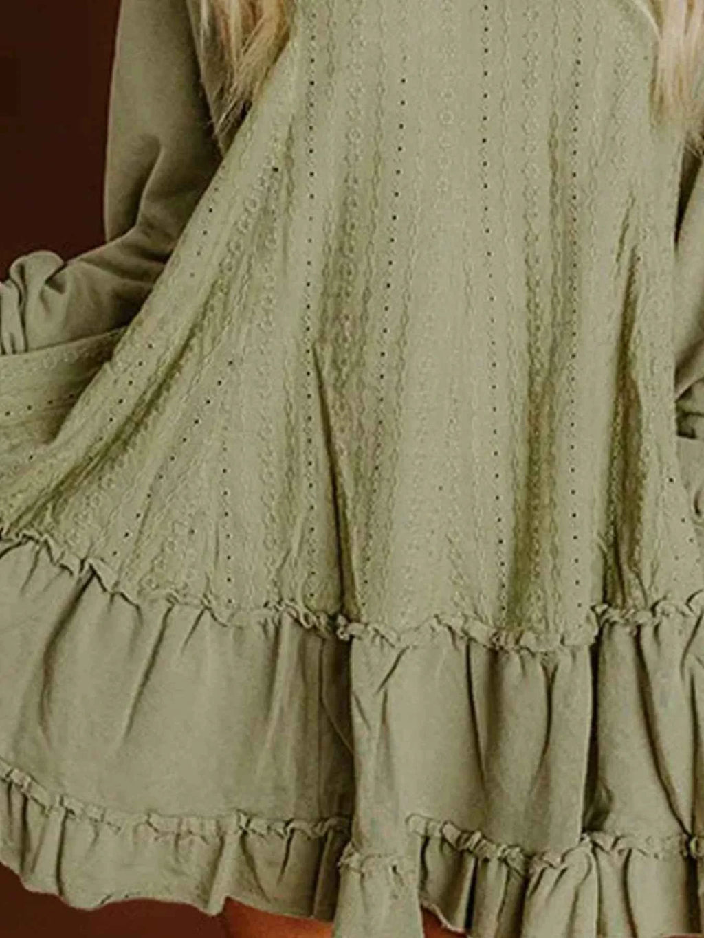 Frill Round Neck Long Sleeve Mini Dress