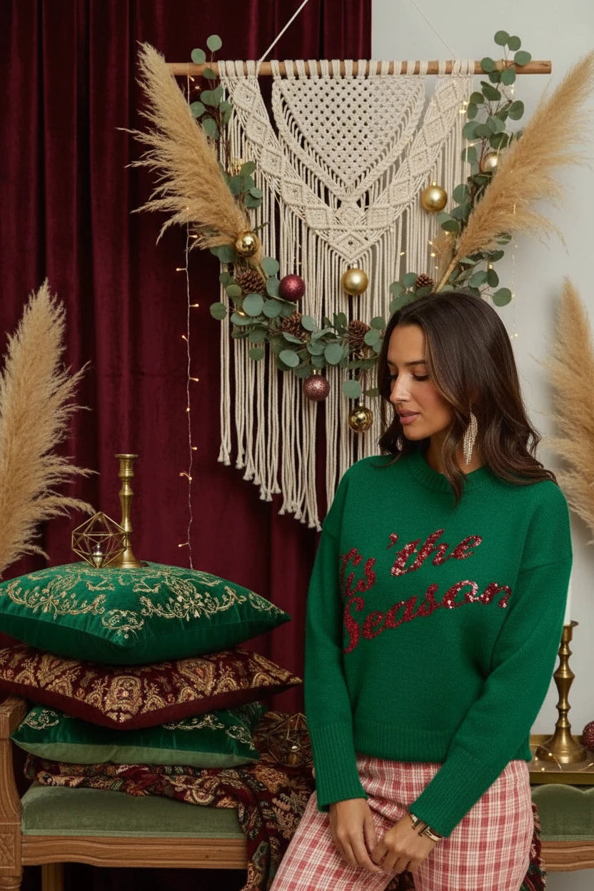 SO ME Sequins Lettering Christmas Holiday Sweater – Velvet Stardust Co. - Velvet Stardust Co.