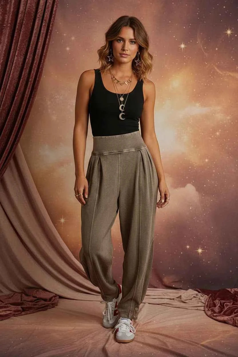 Vintage Wash High-Waisted Balloon Pants - Velvet Stardust Co.