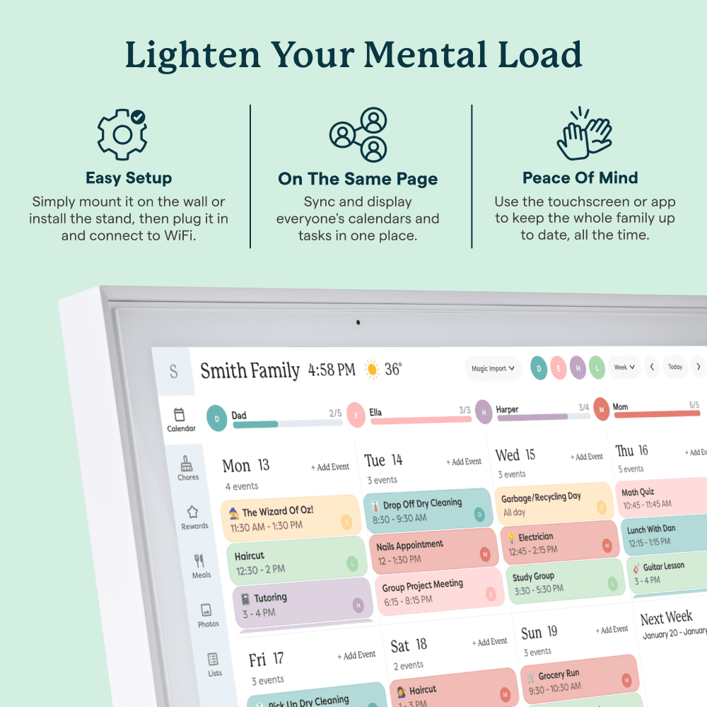 Skylight 15 inch All-in-One Touchscreen Family Calendar and Chore Chart Wall Calendar, White