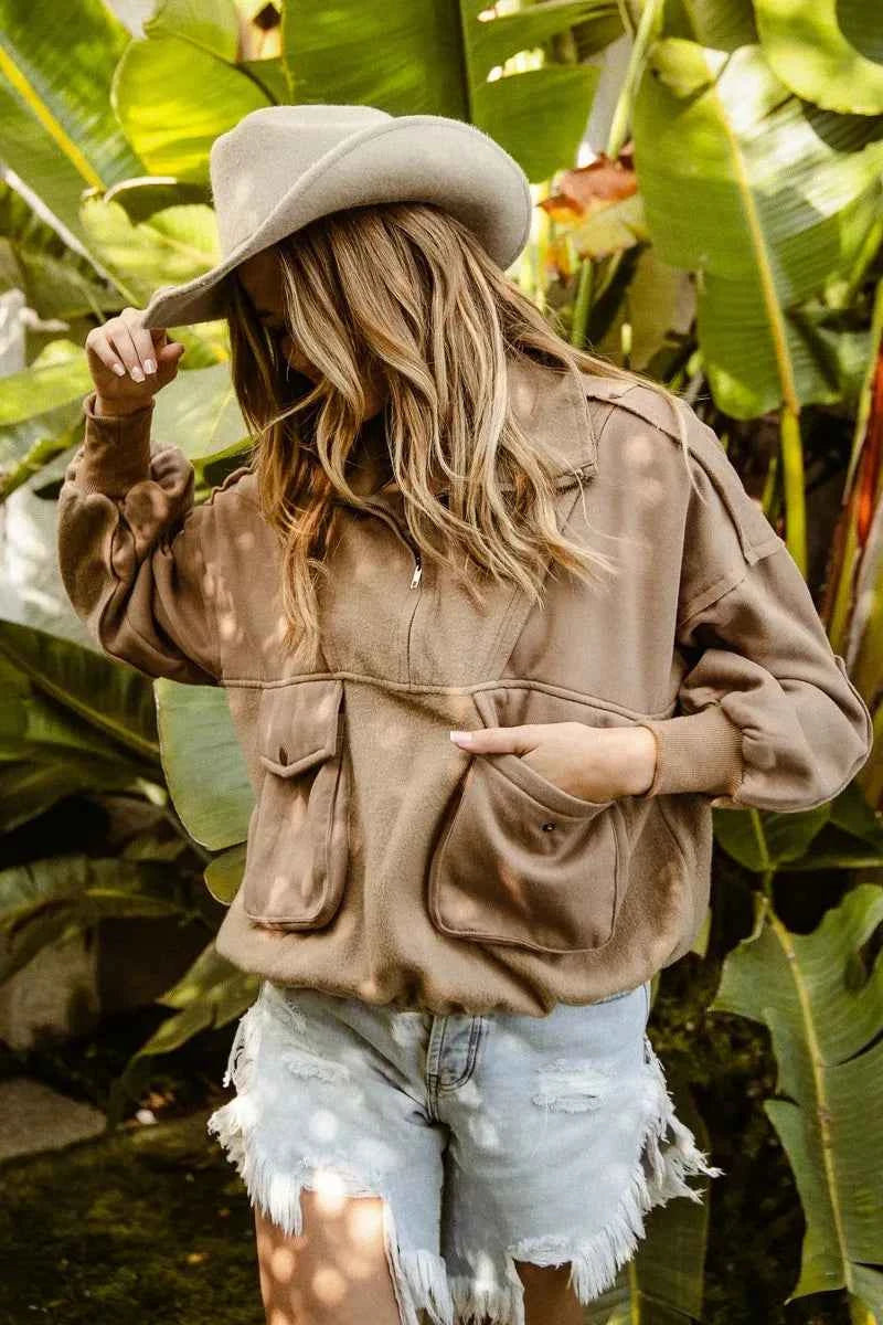 BiBi Half Zip Vintage Washed Fleece Pullover