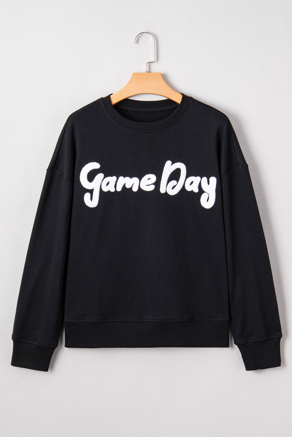 Black Chenille Game Day Graphic Drop Shoulder Sweatshirt - Velvet Stardust Co.