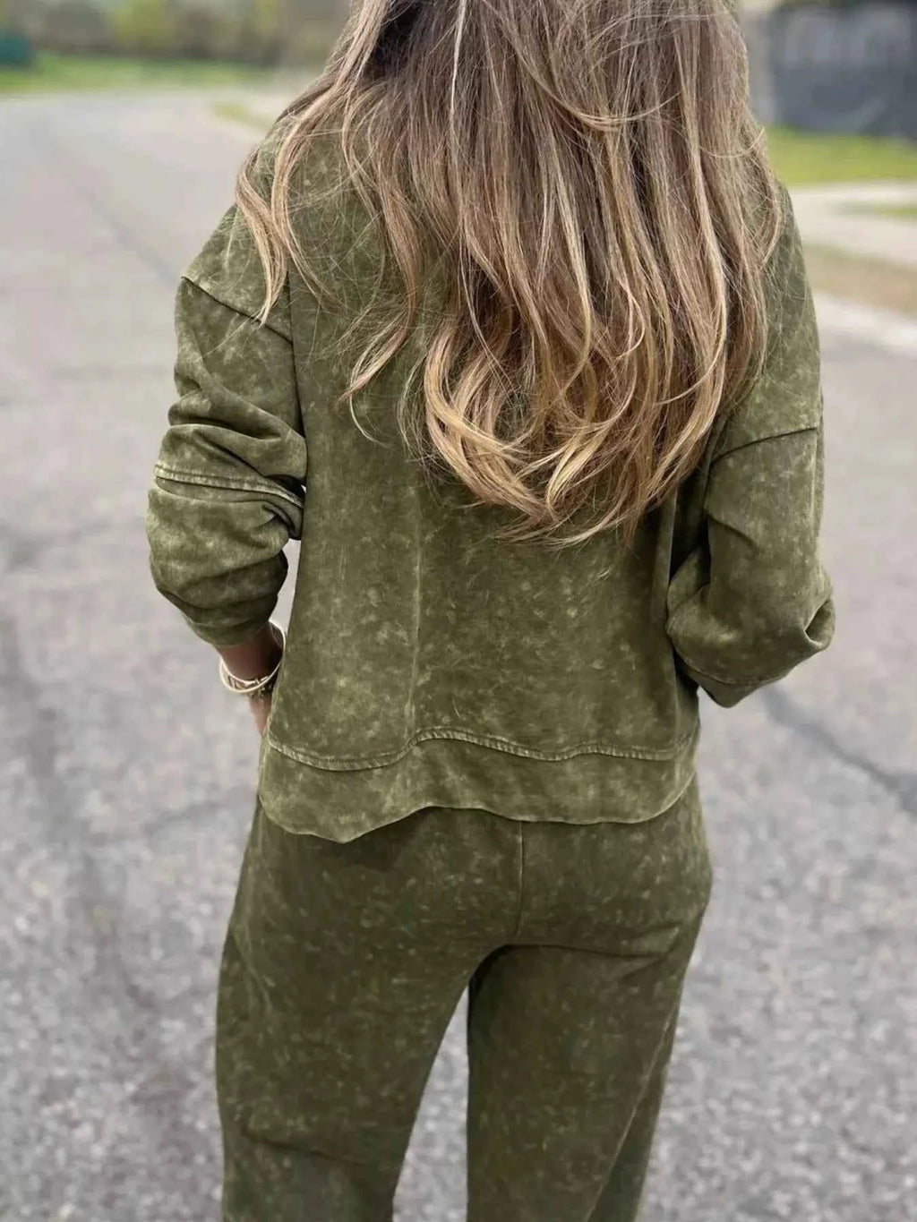 Full Size Washed Round Neck Top and Drawstring Pants Set Plus Size - Velvet Stardust Co.