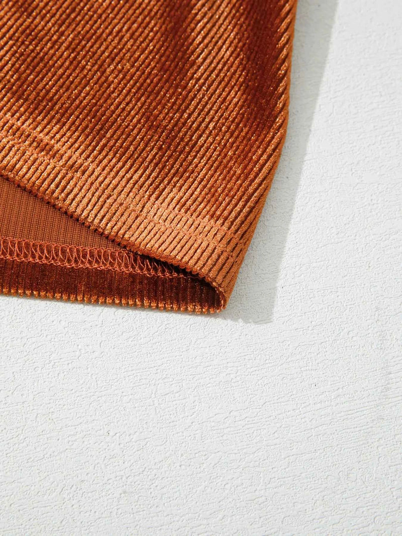 Velvet Ribbed Texture Square Neck Slim Puff Sleeve Top