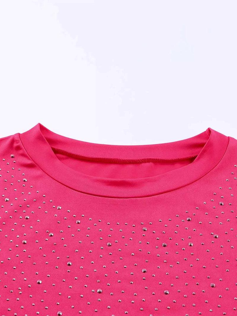 Rhinestone Round Neck Long Sleeve Bodysuit