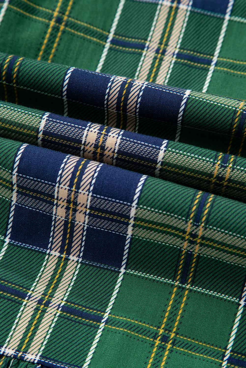 Green Plaid Print Frill Neck Long Sleeve Mini Dress - Velvet Stardust Co.