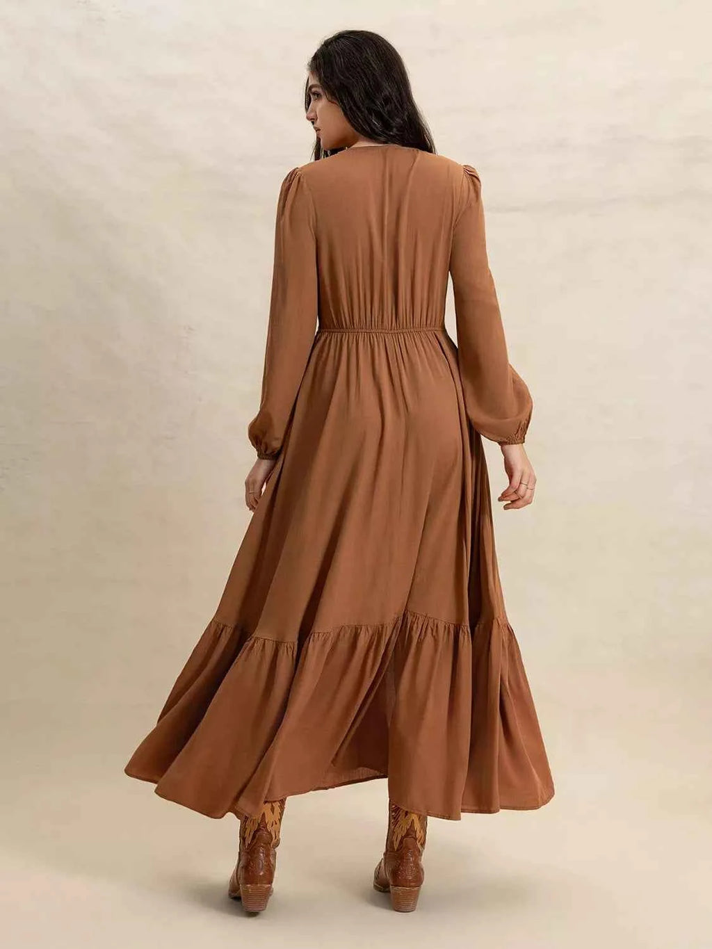 Long Sleeve Button-Front Maxi Dress -Velvet Stardust Co. - Velvet Stardust Co.