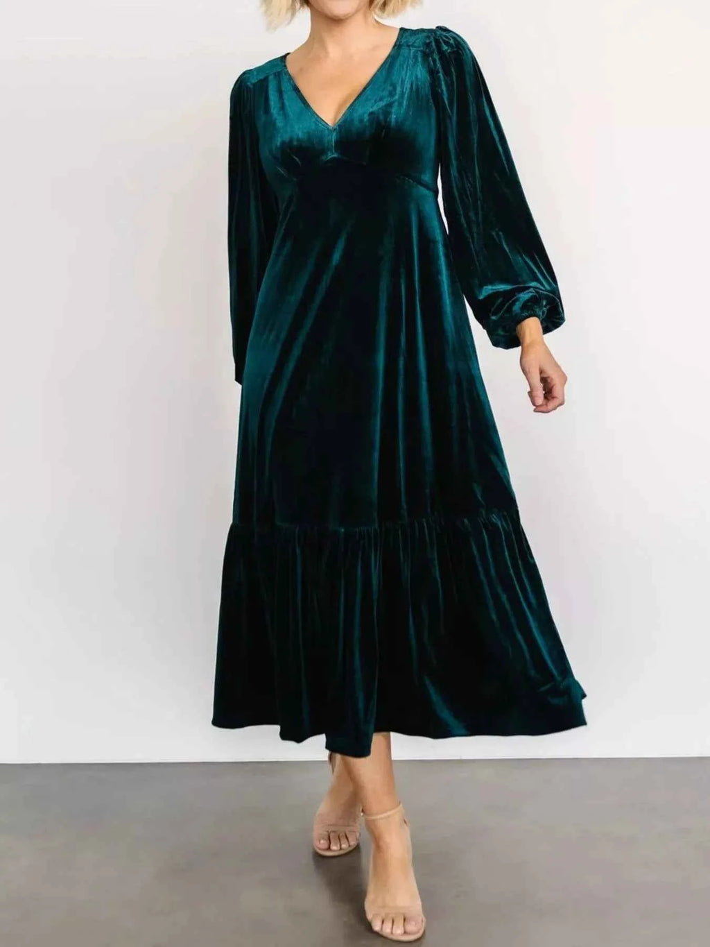 Velvet Tiered Long Sleeve Midi Dress - Velvet Stardust Co. - Velvet Stardust Co.
