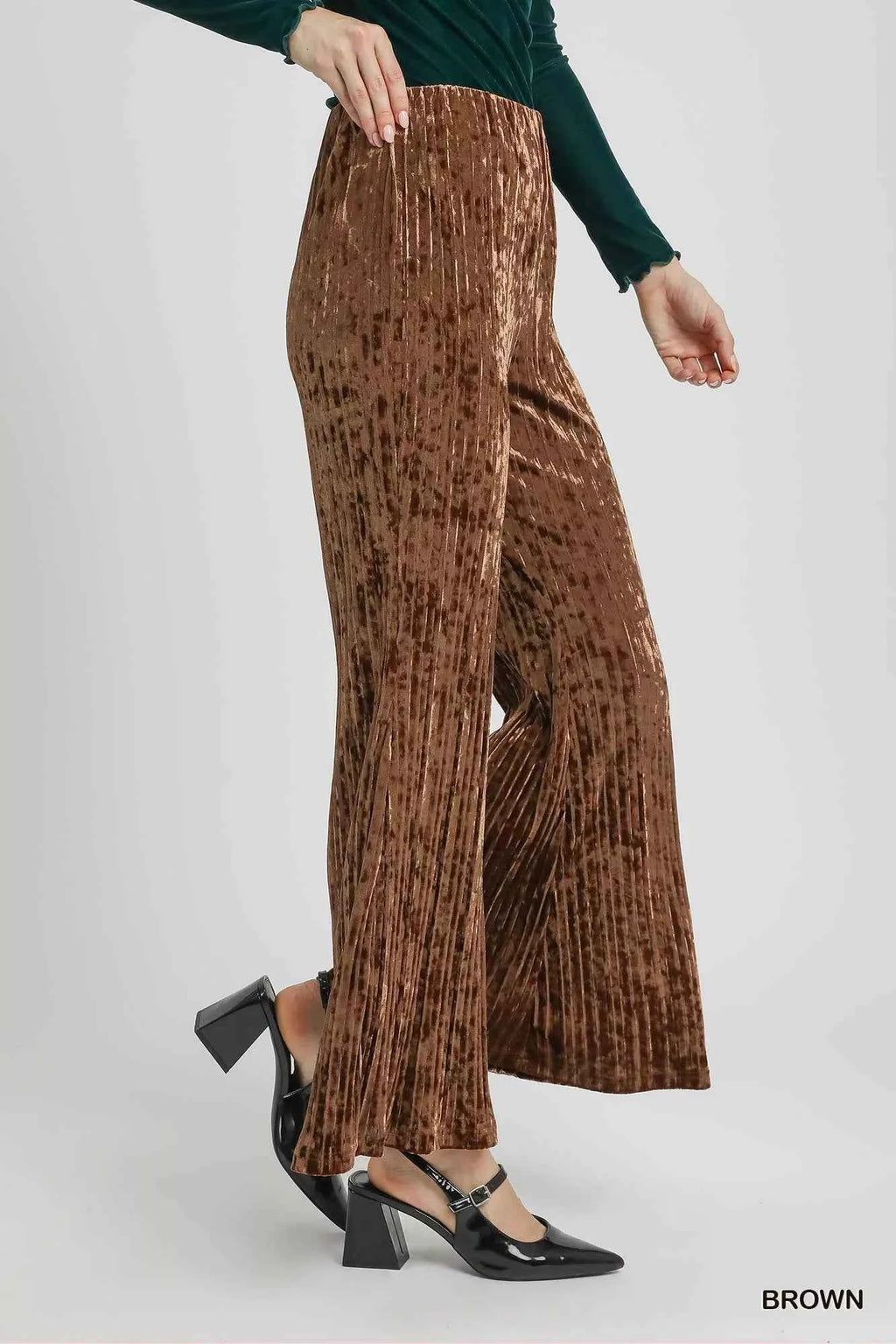 Umgee Velvet Pleated Wide Leg Pants - Velvet Stardust Co.