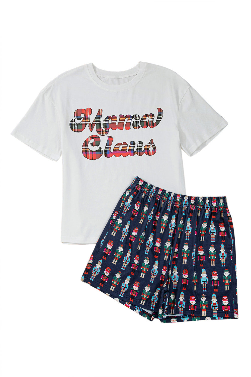 Pink Mama Claus Plaid Letter Tee Nutcracker Shorts 2pcs Lounge Set - Velvet Stardust Co.