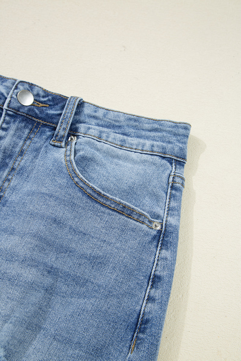 Myosotis Irregular Distressed Hem Denim Midi Skirt