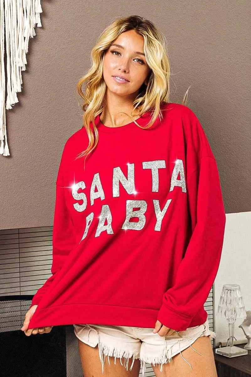 BiBi Santa Baby Lettering Christmas Sweatshirt - Velvet Stardust Co.